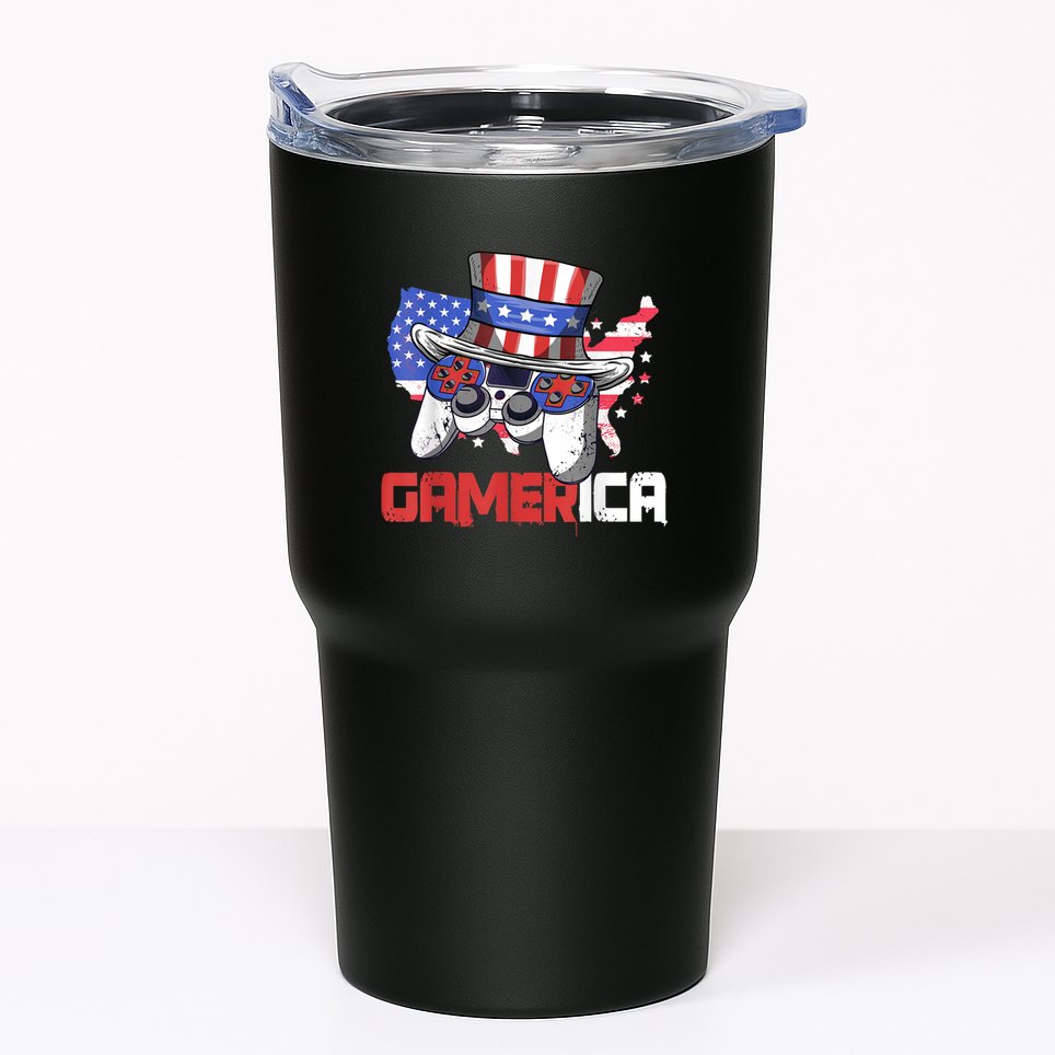 Gamer 4th Of July Boy Men Controller USA Flag Tumbler