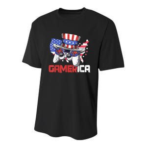 Gamer 4th Of July Boy Men Controller USA Flag Youth Performance Sprint T-Shirt