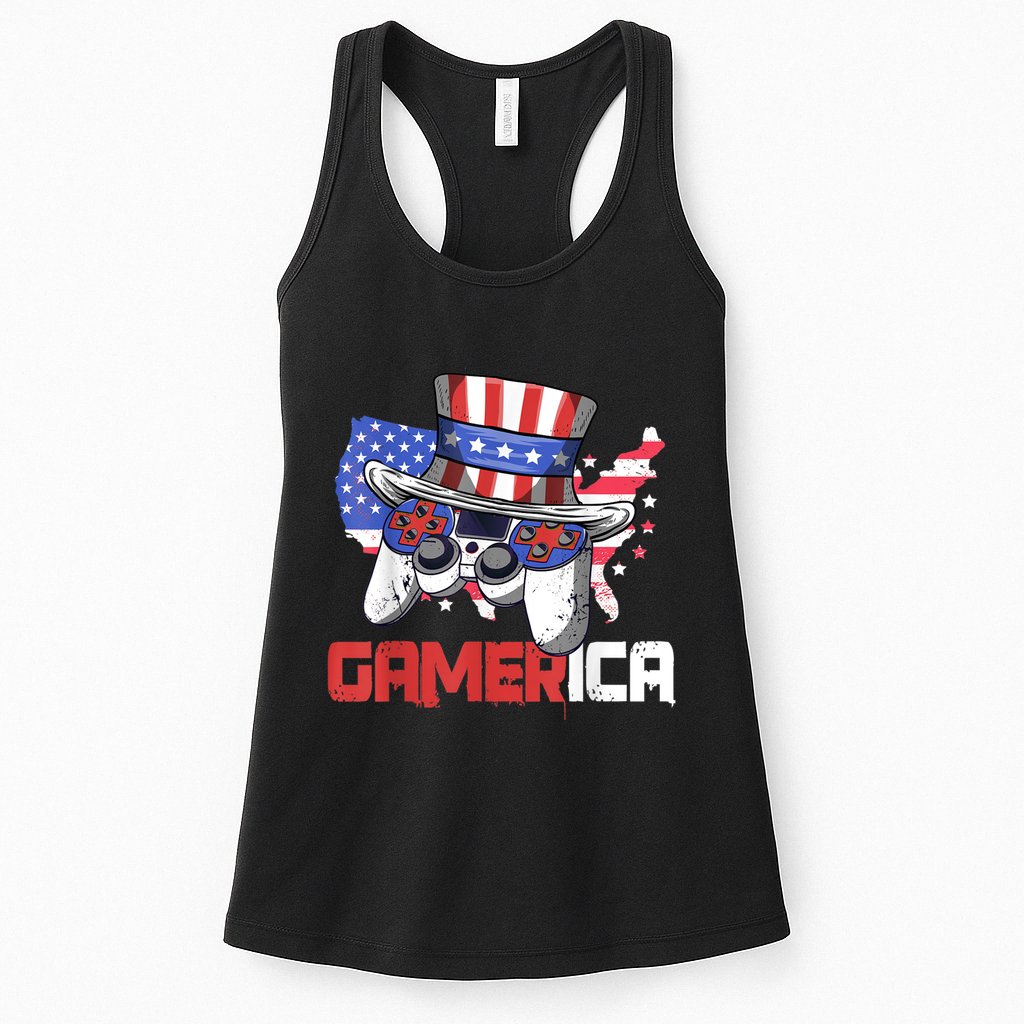 Gamer 4th Of July Boy Men Controller USA Flag Womens Tank Top