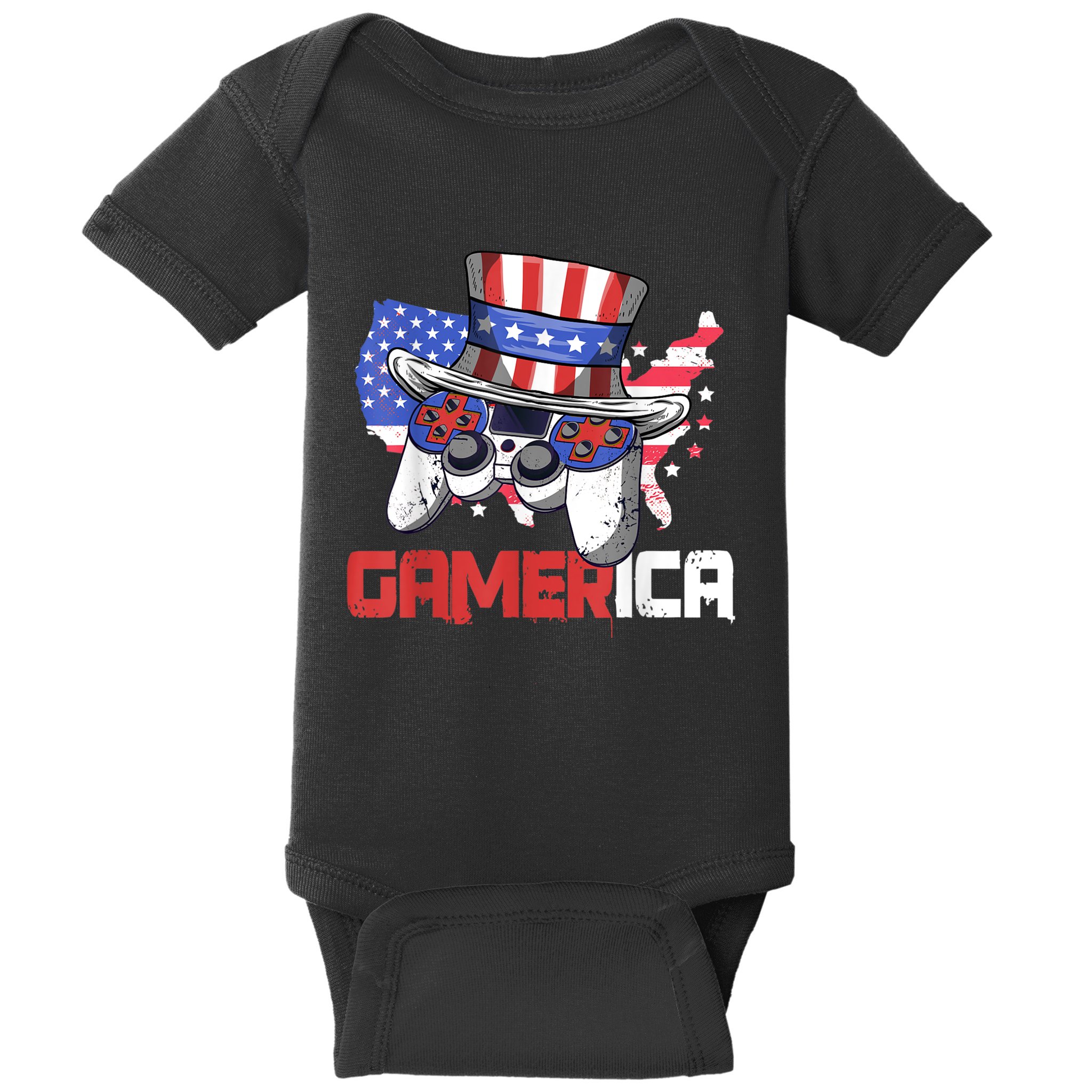 Gamer 4th Of July Boy Men Controller USA Flag Baby Bodysuit