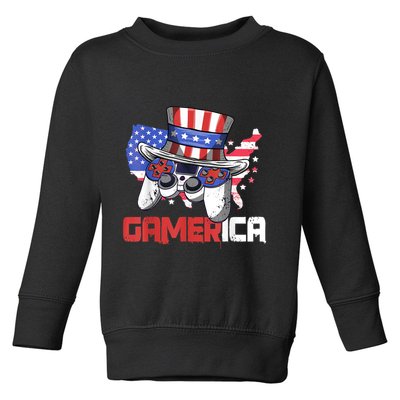 Gamer 4th Of July Boy Men Controller USA Flag Toddler Sweatshirt