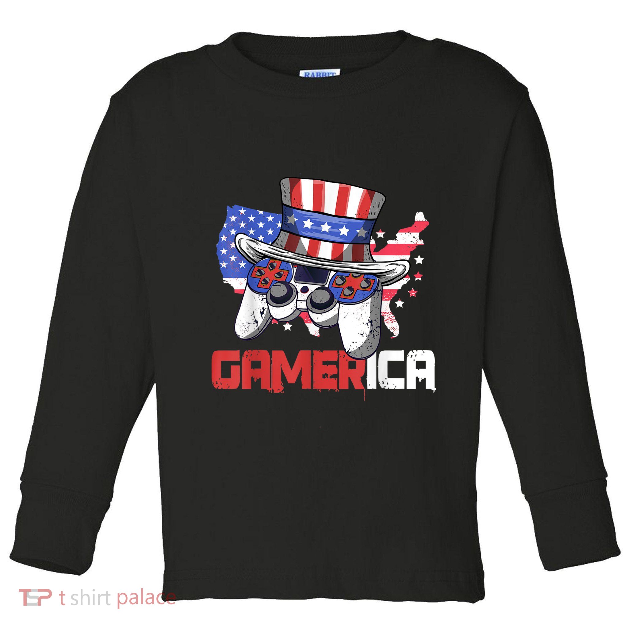 Gamer 4th Of July Boy Men Controller USA Flag Toddler Long Sleeve Shirt