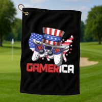 Gamer 4th Of July Boy Men Controller USA Flag Golf Towel