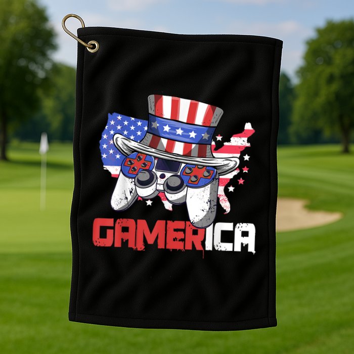 Gamer 4th Of July Boy Men Controller USA Flag Golf Towel