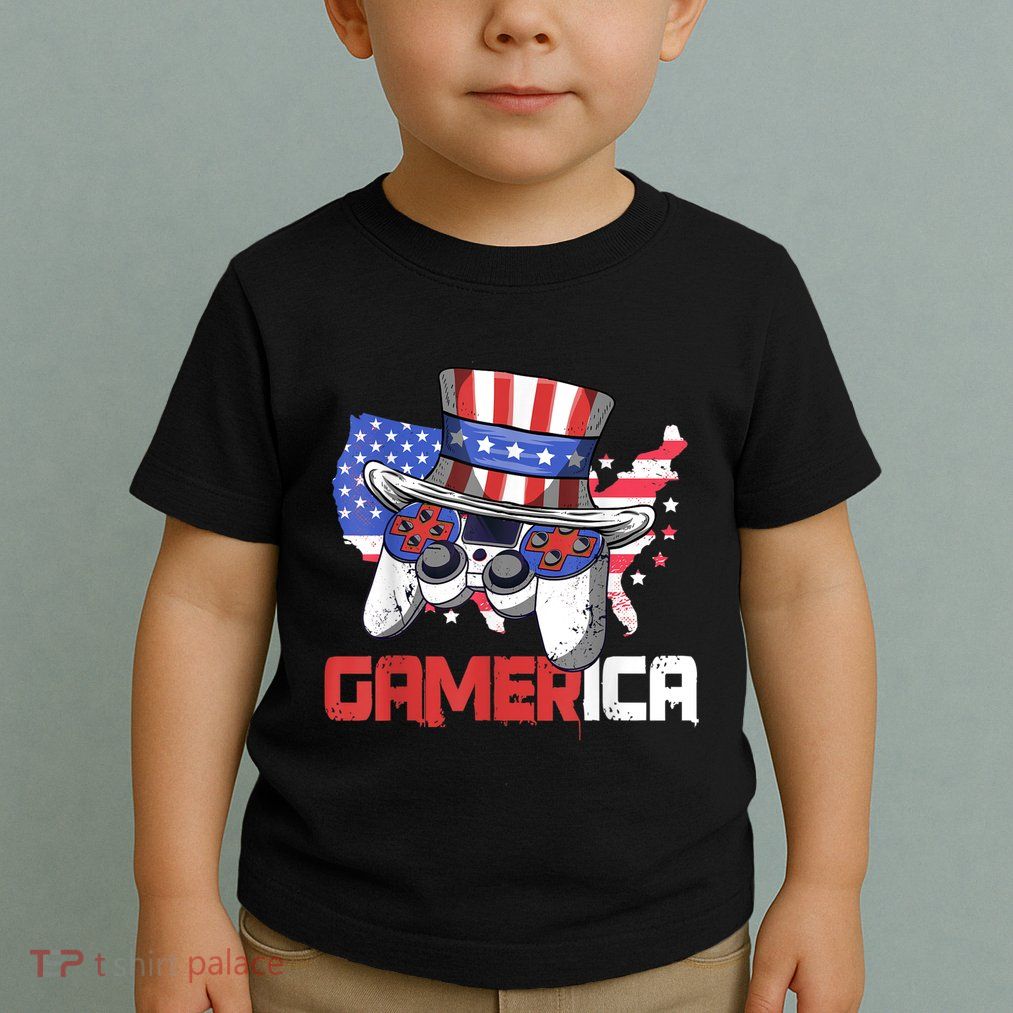 Gamer 4th Of July Boy Men Controller USA Flag Toddler T-Shirt