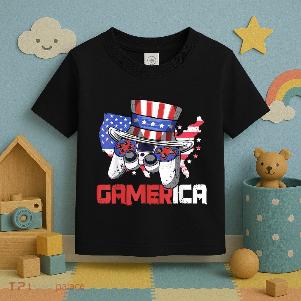 Gamer 4th Of July Boy Men Controller USA Flag Toddler T-Shirt