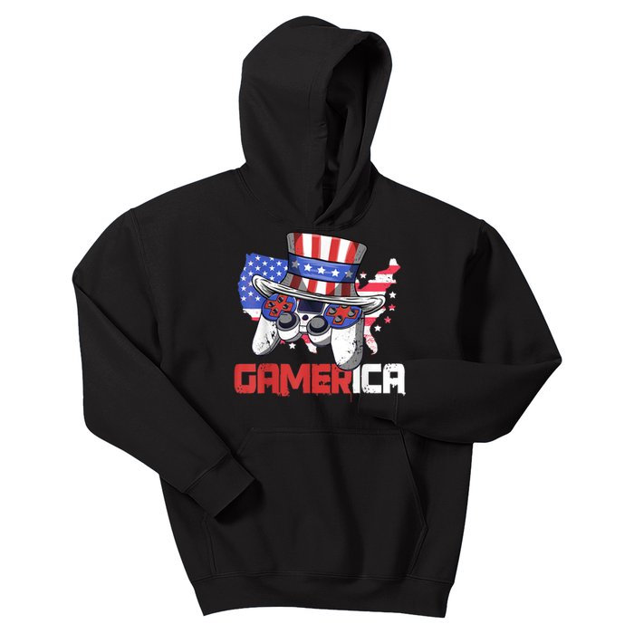 Gamer 4th Of July Boy Men Controller USA Flag Kids Hoodie