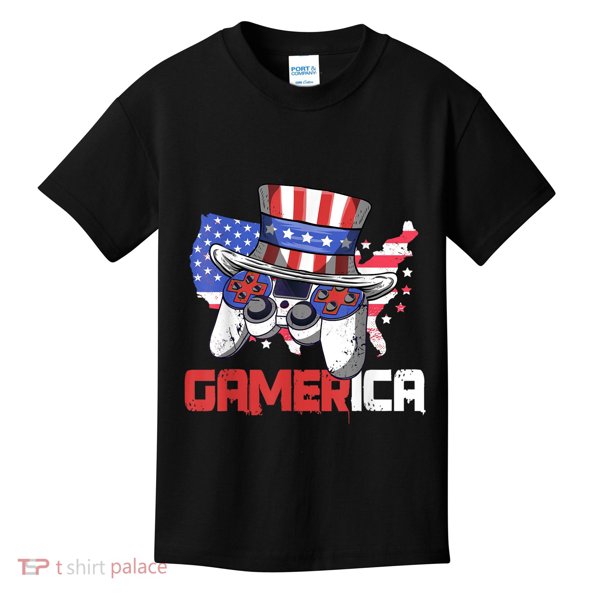 Gamer 4th Of July Boy Men Controller USA Flag Kids T-Shirt
