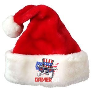 Gamer 4th Of July Boy Men Controller USA Flag Premium Christmas Santa Hat