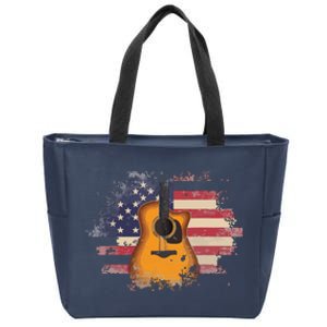 Guitar 4th Of July Gift American Flag USA Country Music Zip Tote Bag