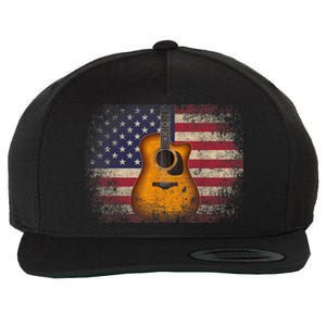 Guitar 4th of July Gift American Flag USA - Country Music Wool Snapback Cap