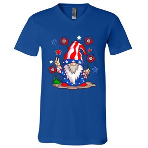 Gnomes 4th Of July Gnome Lover American Flag Gift V-Neck T-Shirt