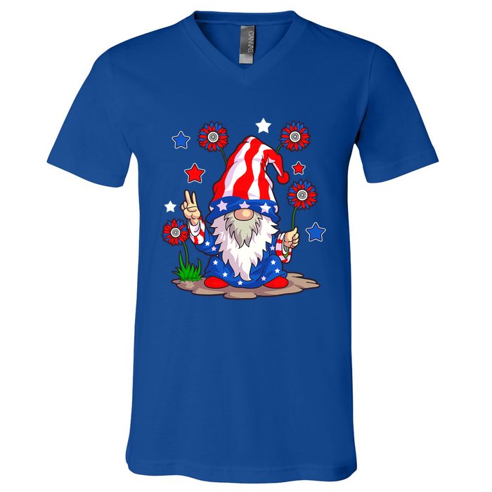 Gnomes 4th Of July Gnome Lover American Flag Gift V-Neck T-Shirt