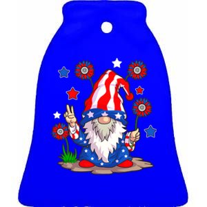 Gnomes 4th Of July Gnome Lover American Flag Gift Ceramic Bell Ornament