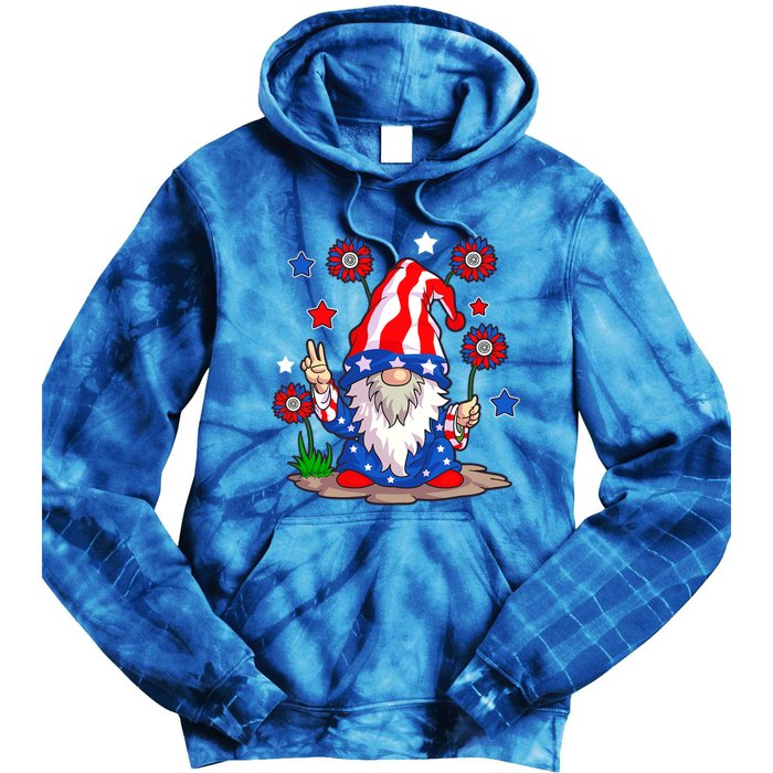 Gnomes 4th Of July Gnome Lover American Flag Gift Tie Dye Hoodie