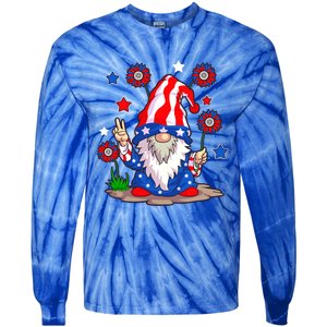 Gnomes 4th Of July Gnome Lover American Flag Gift Tie-Dye Long Sleeve Shirt