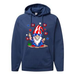 Gnomes 4th Of July Gnome Lover American Flag Gift Performance Fleece Hoodie