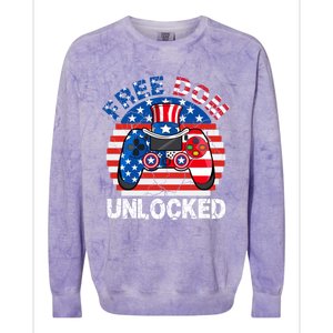 Gamer 4th Of July Freedom Unlocked Video Games Teens Great Gift Colorblast Crewneck Sweatshirt