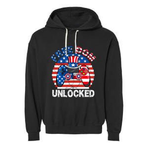 Gamer 4th Of July Freedom Unlocked Video Games Teens Great Gift Garment-Dyed Fleece Hoodie