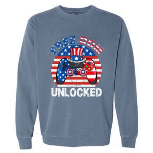 Gamer 4th Of July Freedom Unlocked Video Games Teens Great Gift Garment-Dyed Sweatshirt