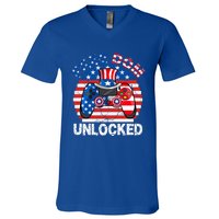 Gamer 4th Of July Freedom Unlocked Video Games Teens Great Gift V-Neck T-Shirt