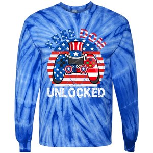 Gamer 4th Of July Freedom Unlocked Video Games Teens Great Gift Tie-Dye Long Sleeve Shirt