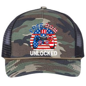 Gamer 4th Of July Freedom Unlocked Video Games Teens Great Gift Retro Rope Trucker Hat Cap