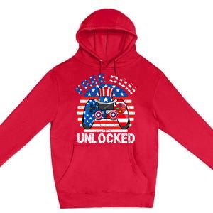 Gamer 4th Of July Freedom Unlocked Video Games Teens Great Gift Premium Pullover Hoodie