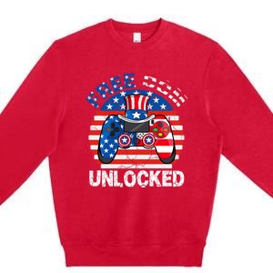 Gamer 4th Of July Freedom Unlocked Video Games Teens Great Gift Premium Crewneck Sweatshirt