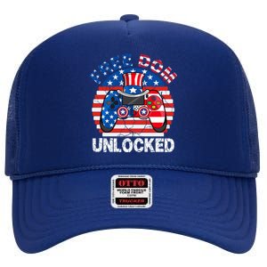 Gamer 4th Of July Freedom Unlocked Video Games Teens Great Gift High Crown Mesh Back Trucker Hat