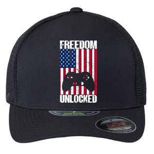 Gamer 4th Of July Freedom Unlocked Video Games Gift Flexfit Unipanel Trucker Cap