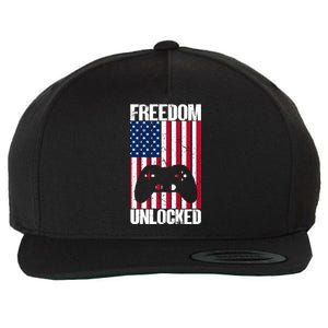 Gamer 4th Of July Freedom Unlocked Video Games Gift Wool Snapback Cap