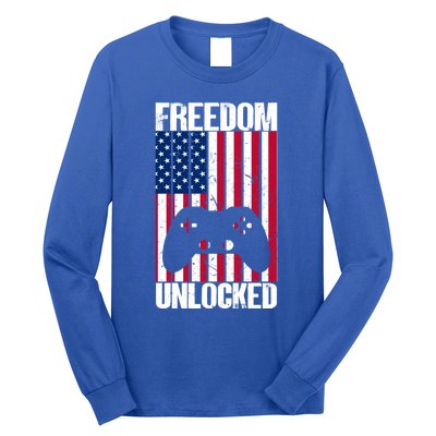 Gamer 4th Of July Freedom Unlocked Video Games Gift Long Sleeve Shirt