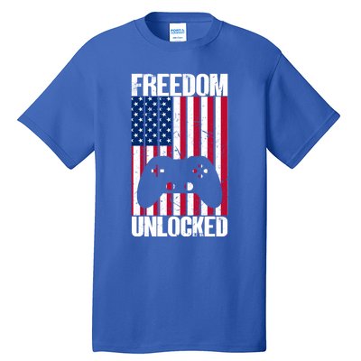 Gamer 4th Of July Freedom Unlocked Video Games Gift Tall T-Shirt