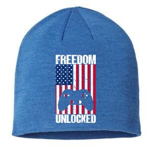 Gamer 4th Of July Freedom Unlocked Video Games Gift Sustainable Beanie