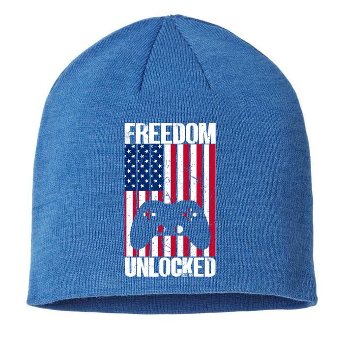 Gamer 4th Of July Freedom Unlocked Video Games Gift Sustainable Beanie