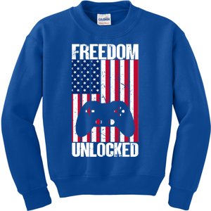 Gamer 4th Of July Freedom Unlocked Video Games Gift Kids Sweatshirt