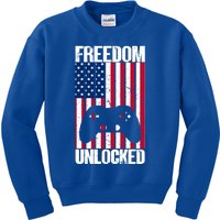 Gamer 4th Of July Freedom Unlocked Video Games Gift Kids Sweatshirt