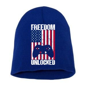 Gamer 4th Of July Freedom Unlocked Video Games Gift Short Acrylic Beanie