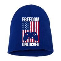 Gamer 4th Of July Freedom Unlocked Video Games Gift Short Acrylic Beanie