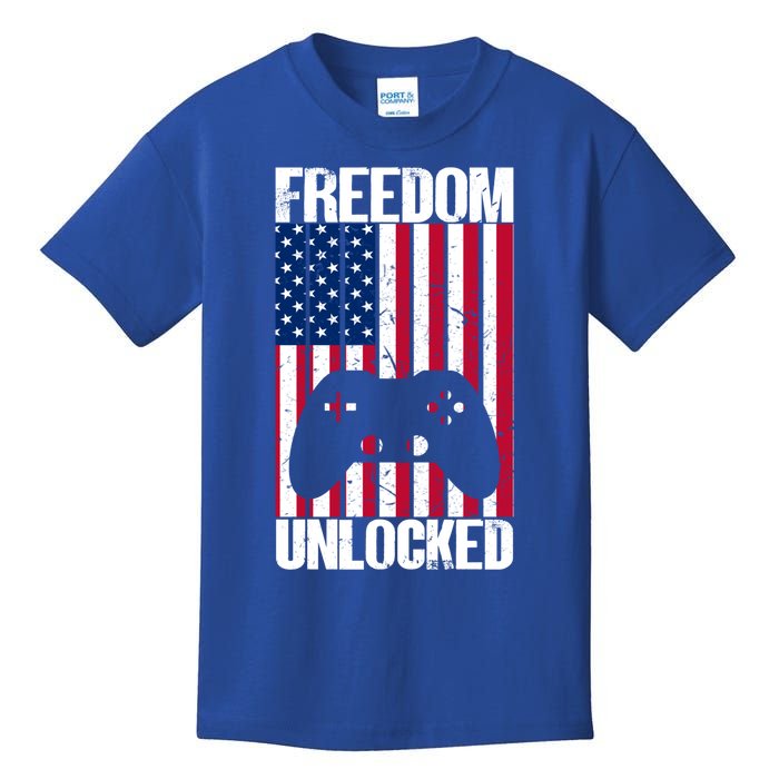 Gamer 4th Of July Freedom Unlocked Video Games Gift Kids T-Shirt