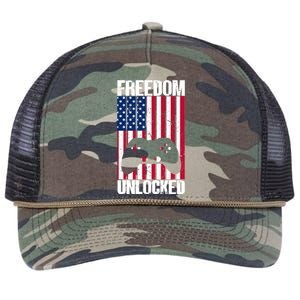 Gamer 4th Of July Freedom Unlocked Video Games Gift Retro Rope Trucker Hat Cap