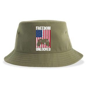 Gamer 4th Of July Freedom Unlocked Video Games Gift Sustainable Bucket Hat