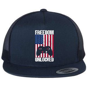 Gamer 4th Of July Freedom Unlocked Video Games Gift Flat Bill Trucker Hat