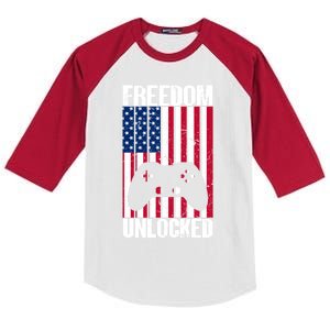 Gamer 4th Of July Freedom Unlocked Video Games Gift Kids Colorblock Raglan Jersey