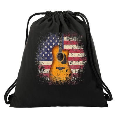 Guitar 4th Of July Gift American Flag USA Country Music Drawstring Bag