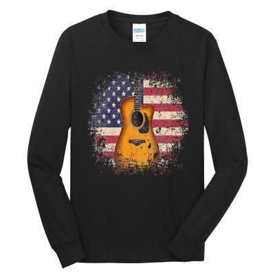 Guitar 4th Of July Gift American Flag USA Country Music Tall Long Sleeve T-Shirt