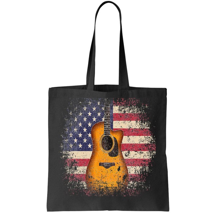 Guitar 4th Of July Gift American Flag USA Country Music Tote Bag