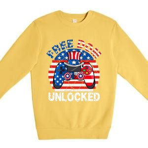 Gamer 4th Of July Freedom Unlocked Video Games Teens Gift Premium Crewneck Sweatshirt