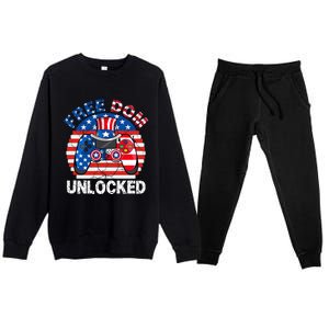 Gamer 4th Of July Freedom Unlocked Video Games Teens Gift Premium Crewneck Sweatsuit Set